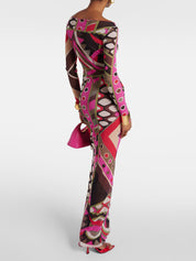 Robe longue rétro abstraite imprimé