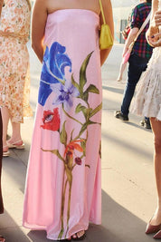 Robe longue Special épaules dénudées à imprimé floral trapèze