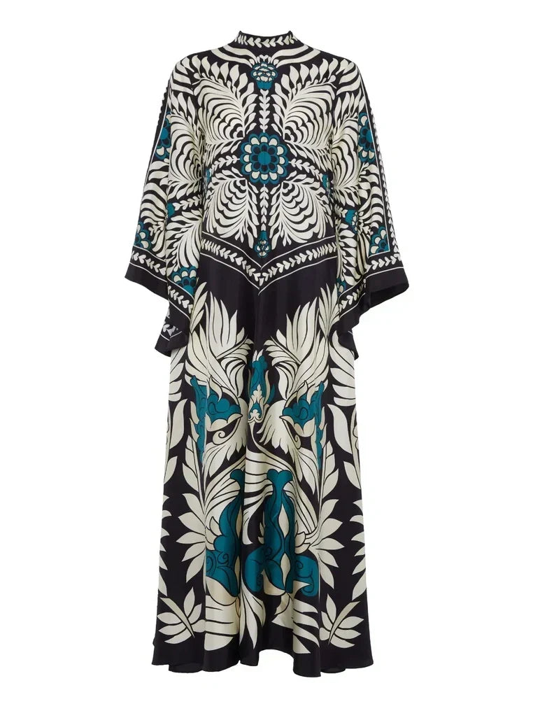 Robe longue Elegance manches cascade à imprimé floral