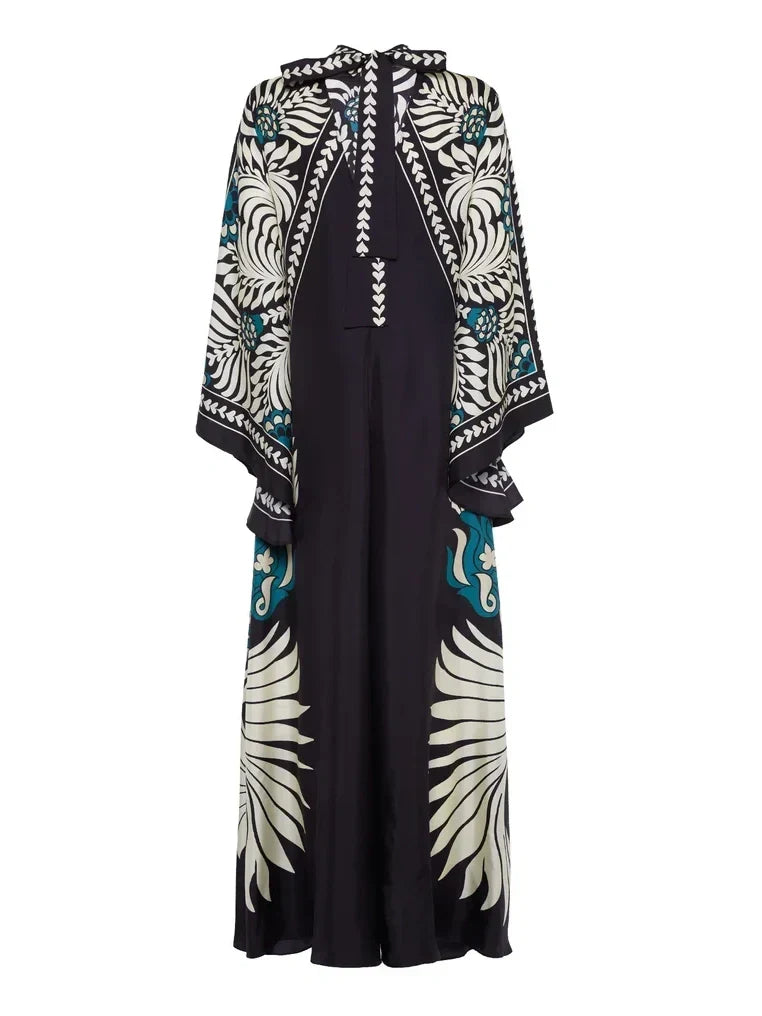Robe longue Elegance manches cascade à imprimé floral