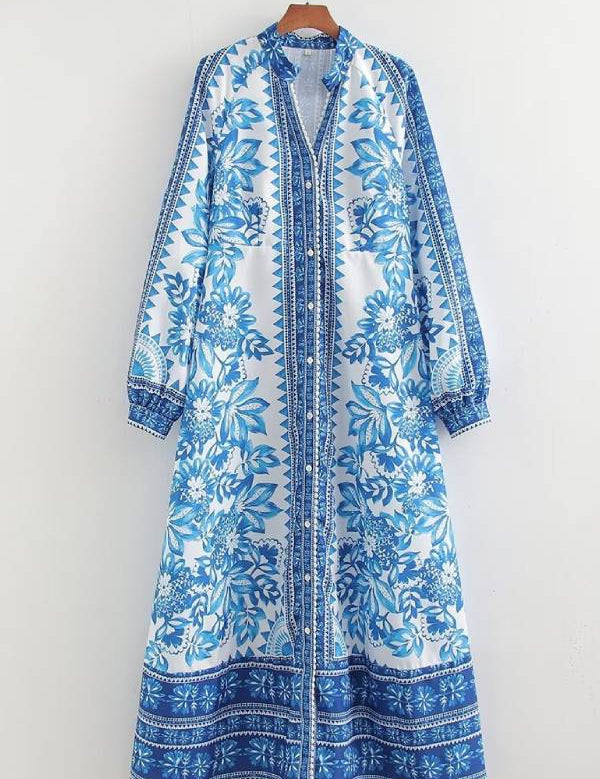 Robe longue unique manches longues boutonnée