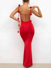 Robe longue dos nu ajustée à fines bretelles