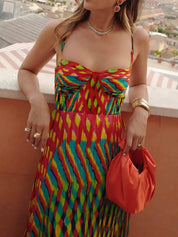 Robe longue élégante trapèze imprimé