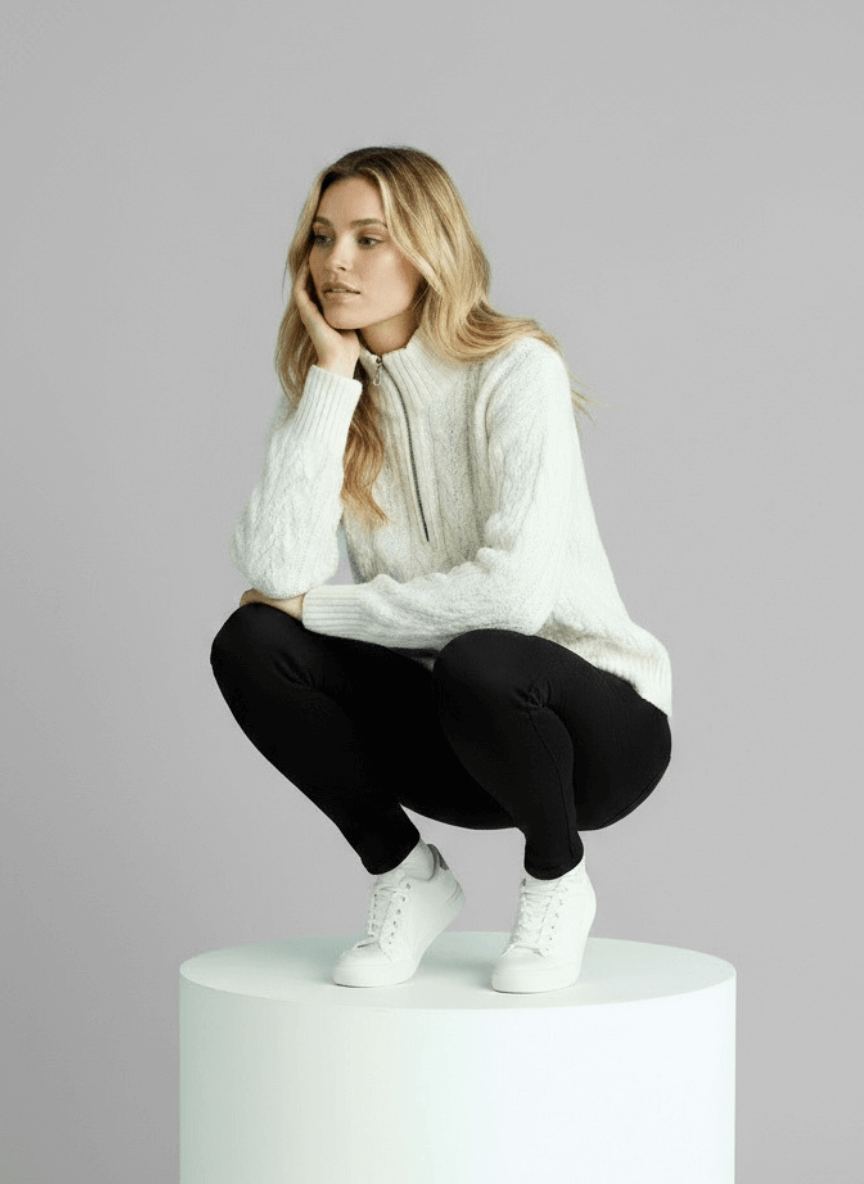 Pull Amy zippé — Blanc (zip noir)