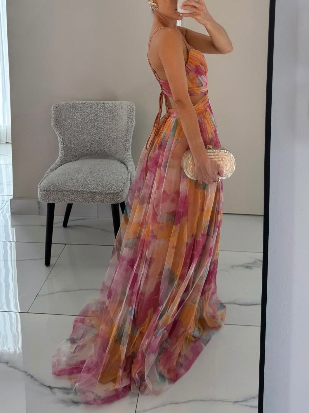 Robe longue élégante à imprimé floral col V