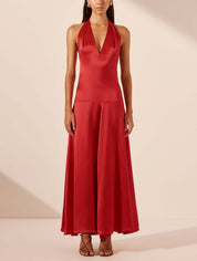 Robe longue élégante grand décolleté en V