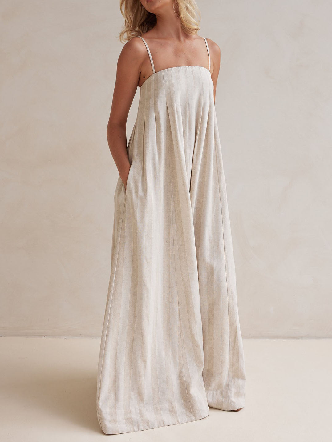 Robe longue décontractée rayée col licou