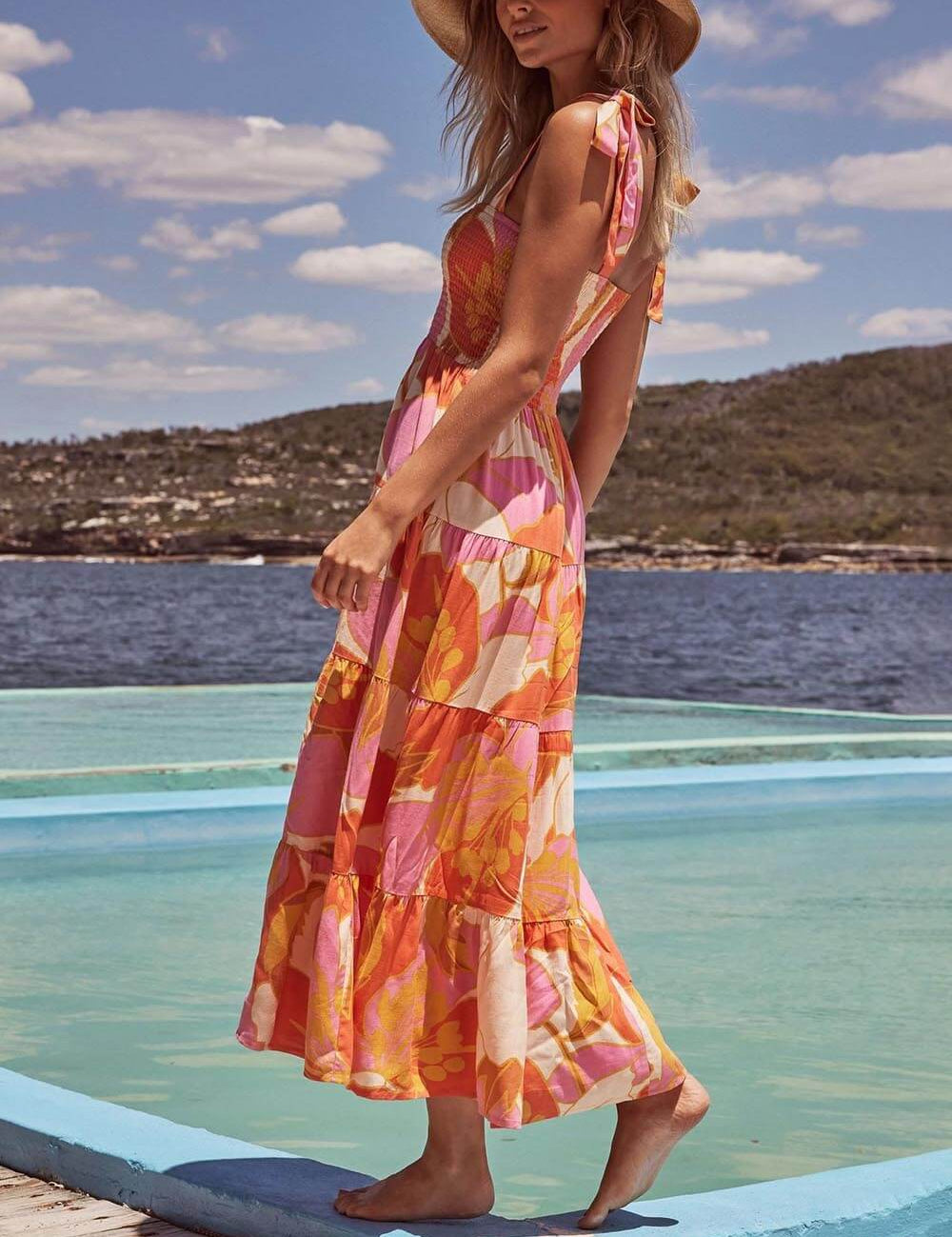 Robe sans manches plissée extensible