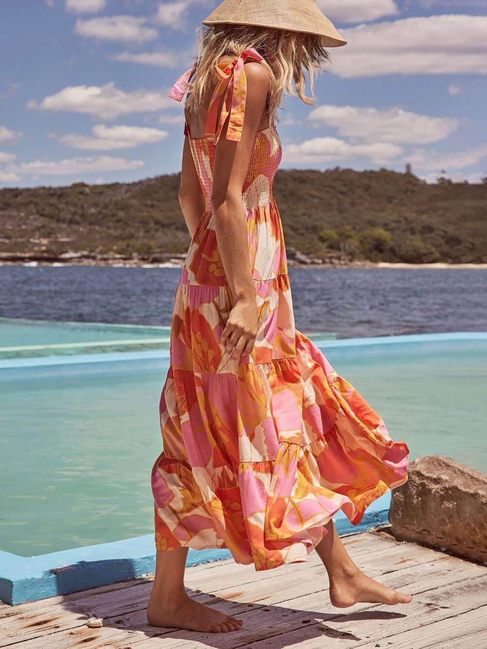 Robe sans manches plissée extensible