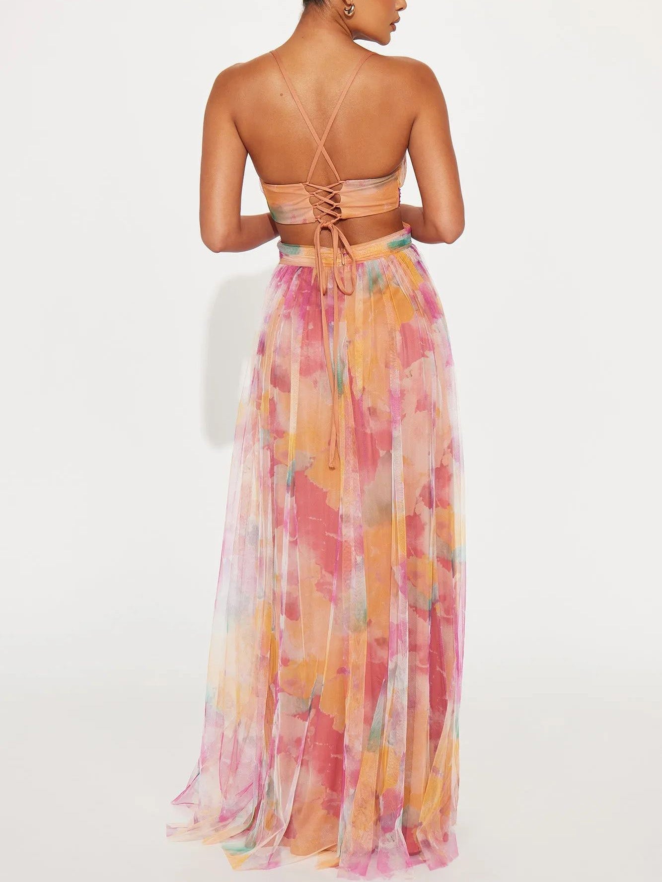 Robe longue élégante à imprimé floral col V