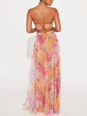 Robe longue élégante à imprimé floral col V