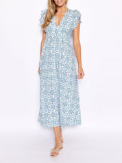 Robe longue à médaillon manches papillon col V