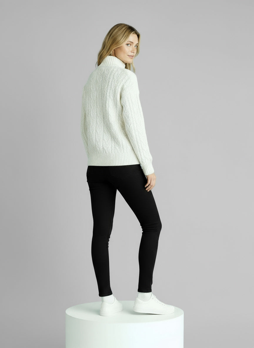 Pull Amy zippé — Blanc (zip noir)