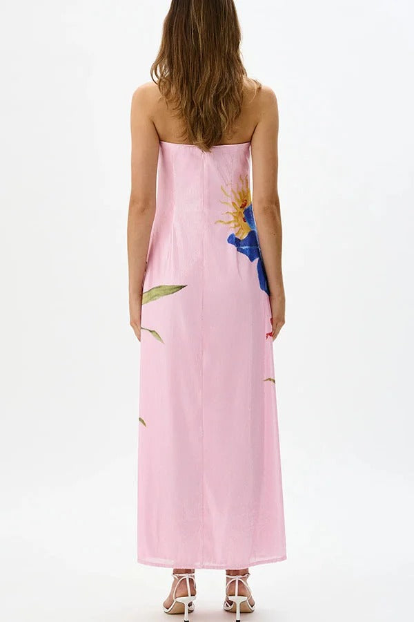 Robe longue Special épaules dénudées à imprimé floral trapèze