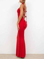 Robe longue dos nu ajustée à fines bretelles