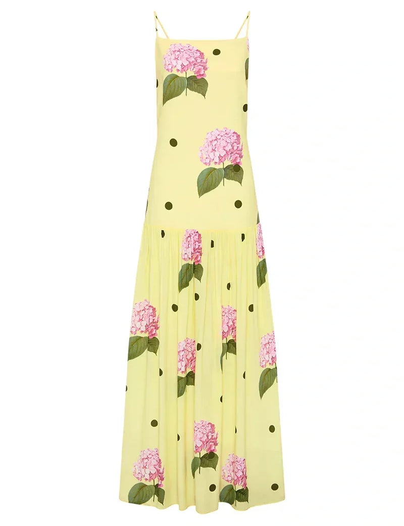 Robe mi-longue à imprimé floral à pois