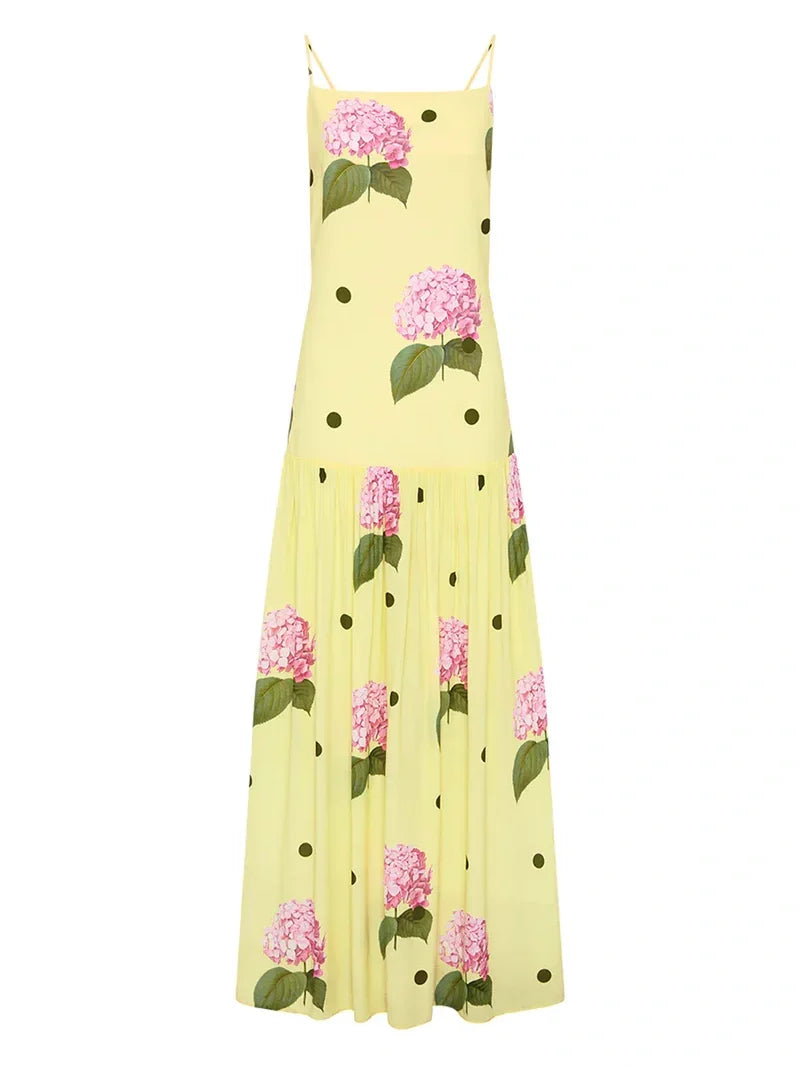 Robe mi-longue à imprimé floral à pois