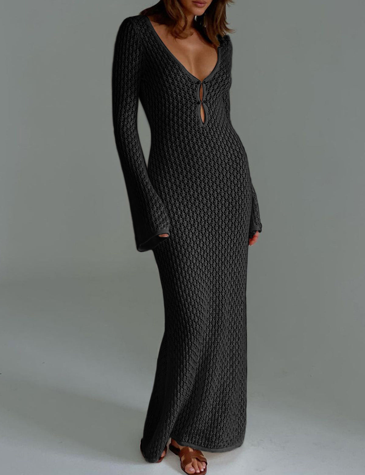 Robe longue manches longues dos ouvert