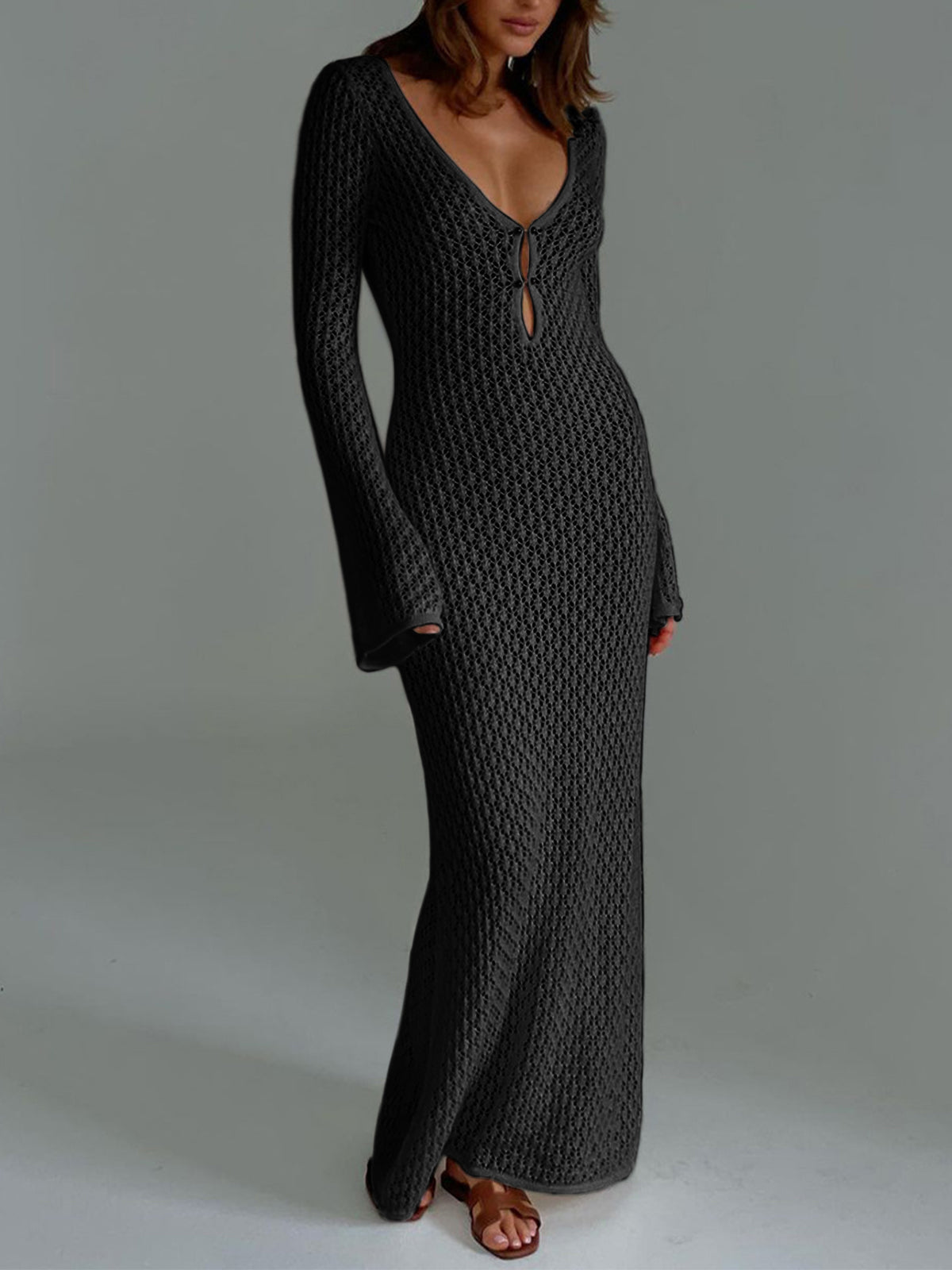Robe longue manches longues dos ouvert
