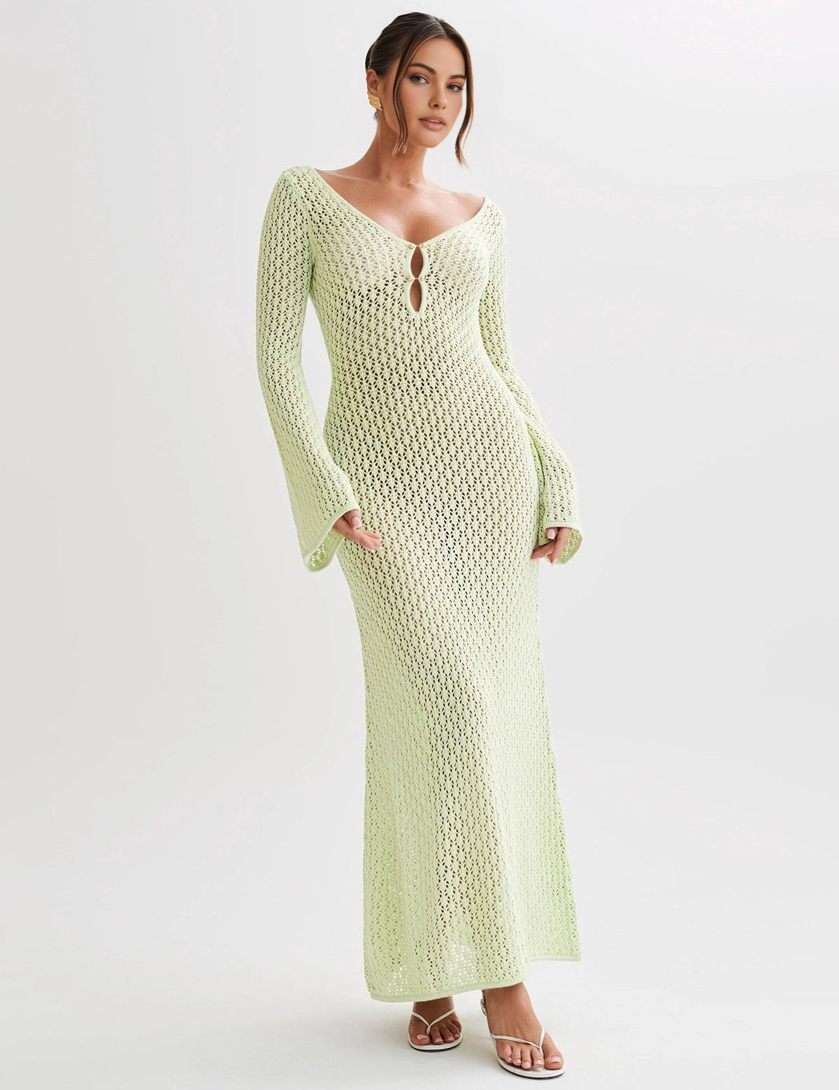 Robe longue manches longues dos ouvert