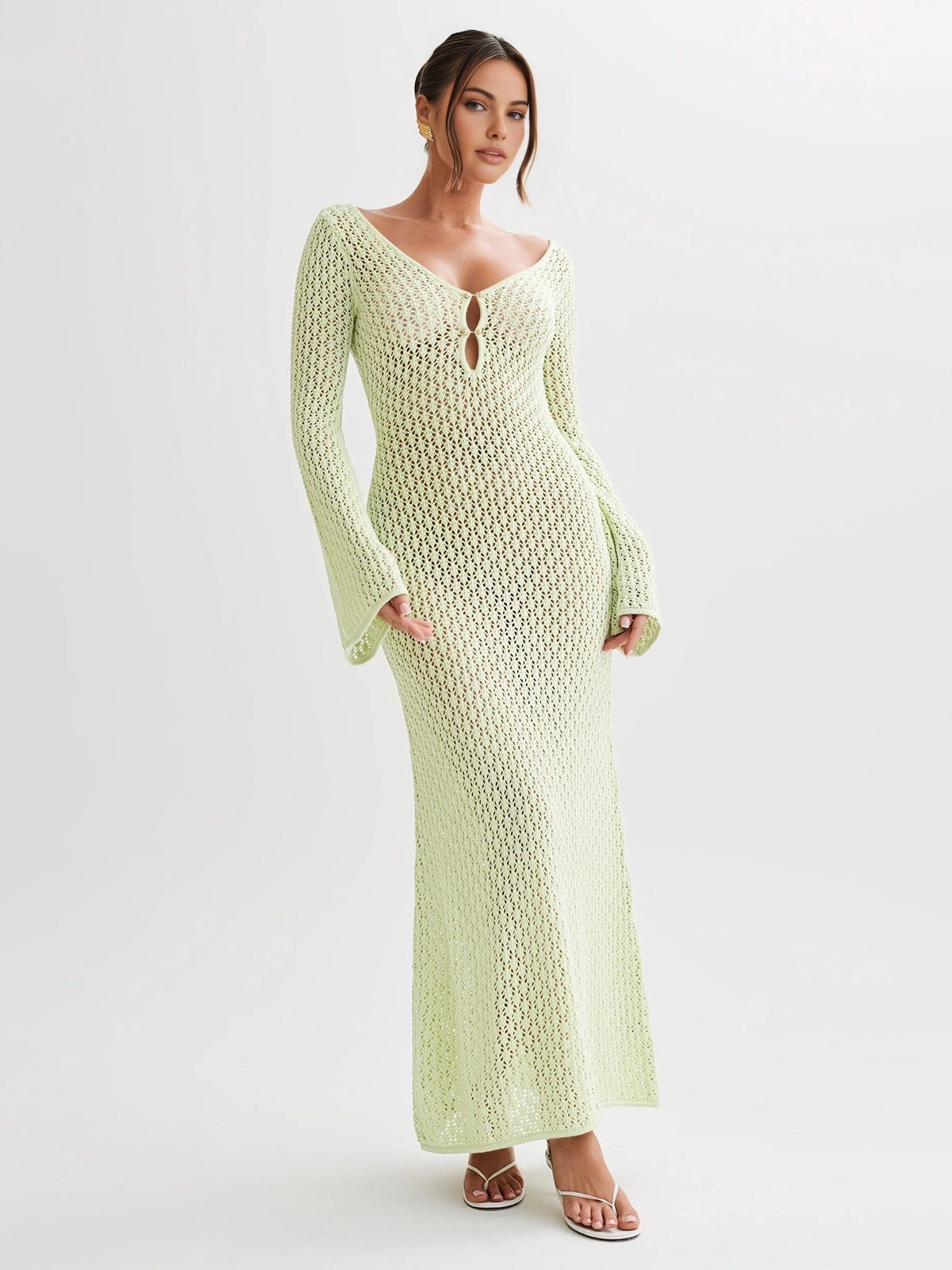 Robe longue manches longues dos ouvert