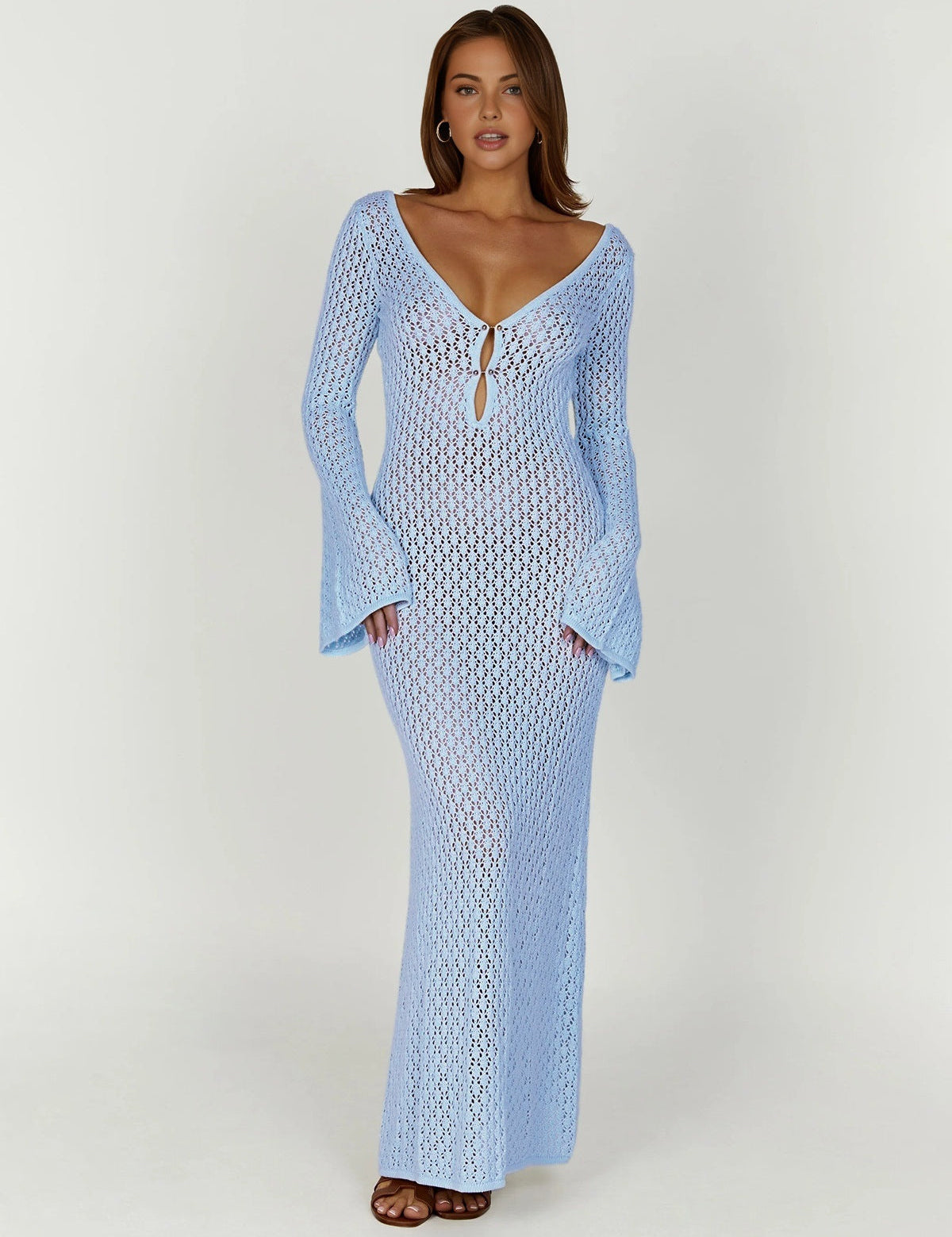 Robe longue manches longues dos ouvert