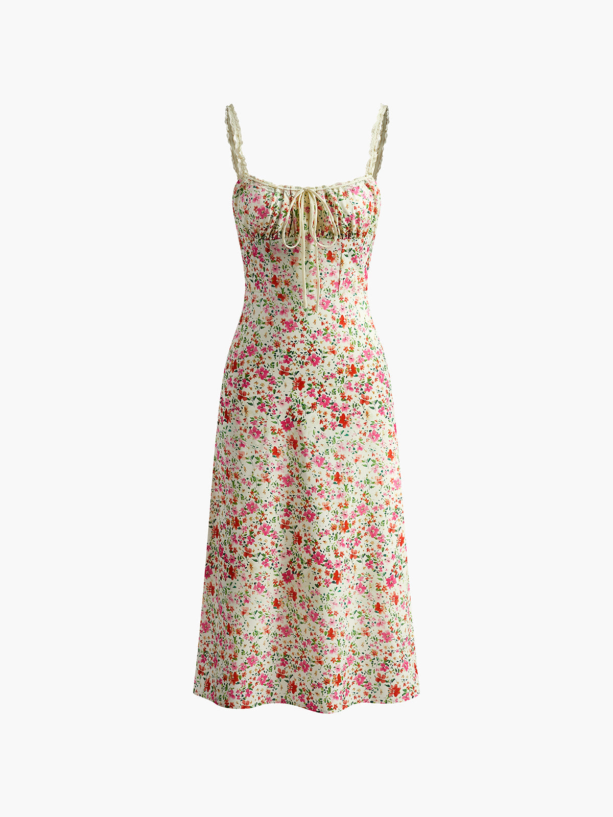 Robe mi-longue à imprimé floral à fines bretelles