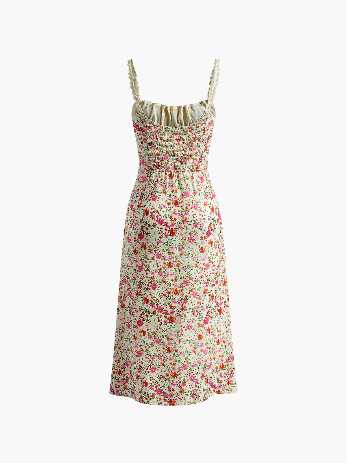 Robe mi-longue à imprimé floral à fines bretelles