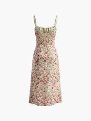 Robe mi-longue à imprimé floral à fines bretelles