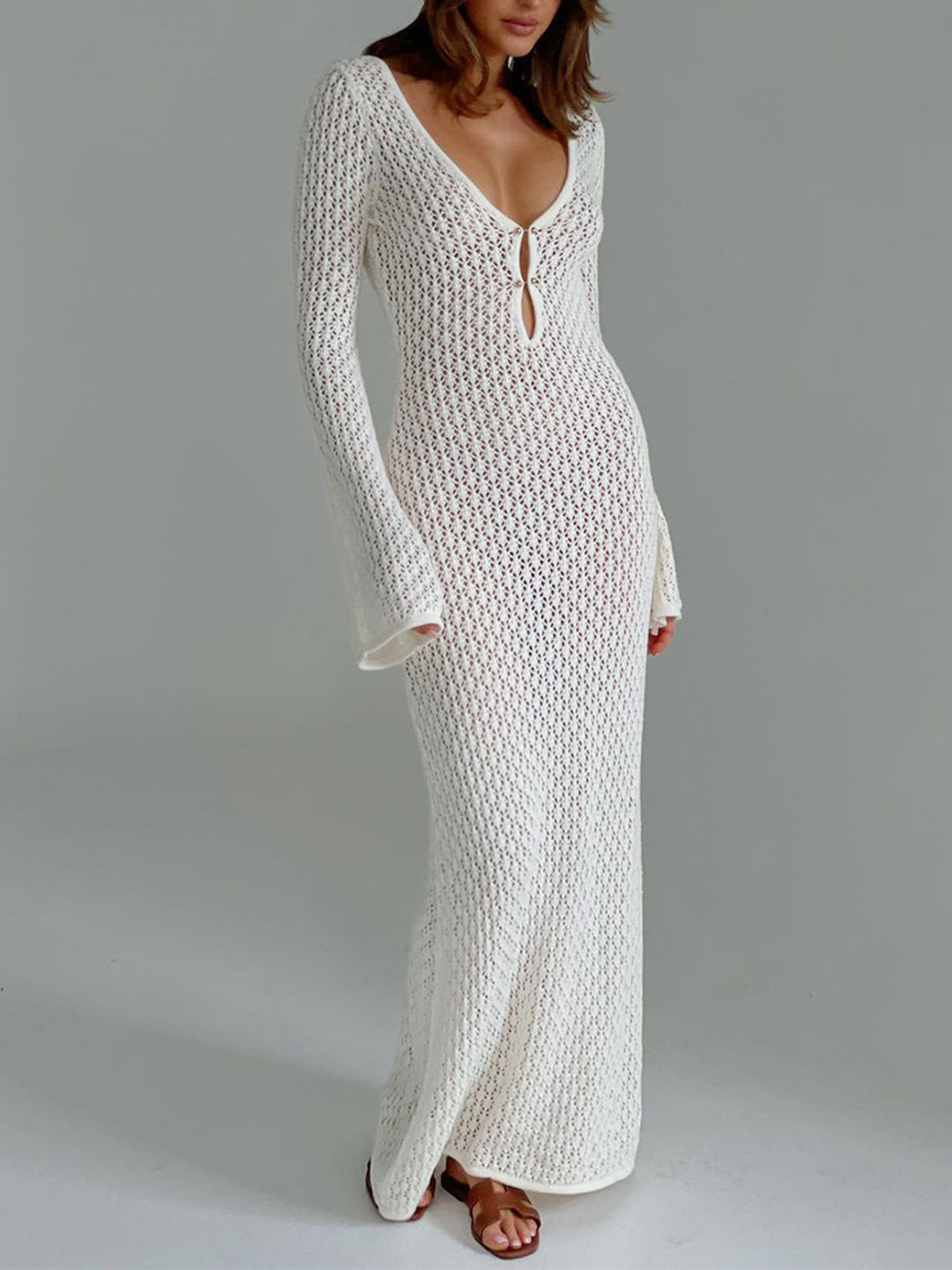 Robe longue manches longues dos ouvert