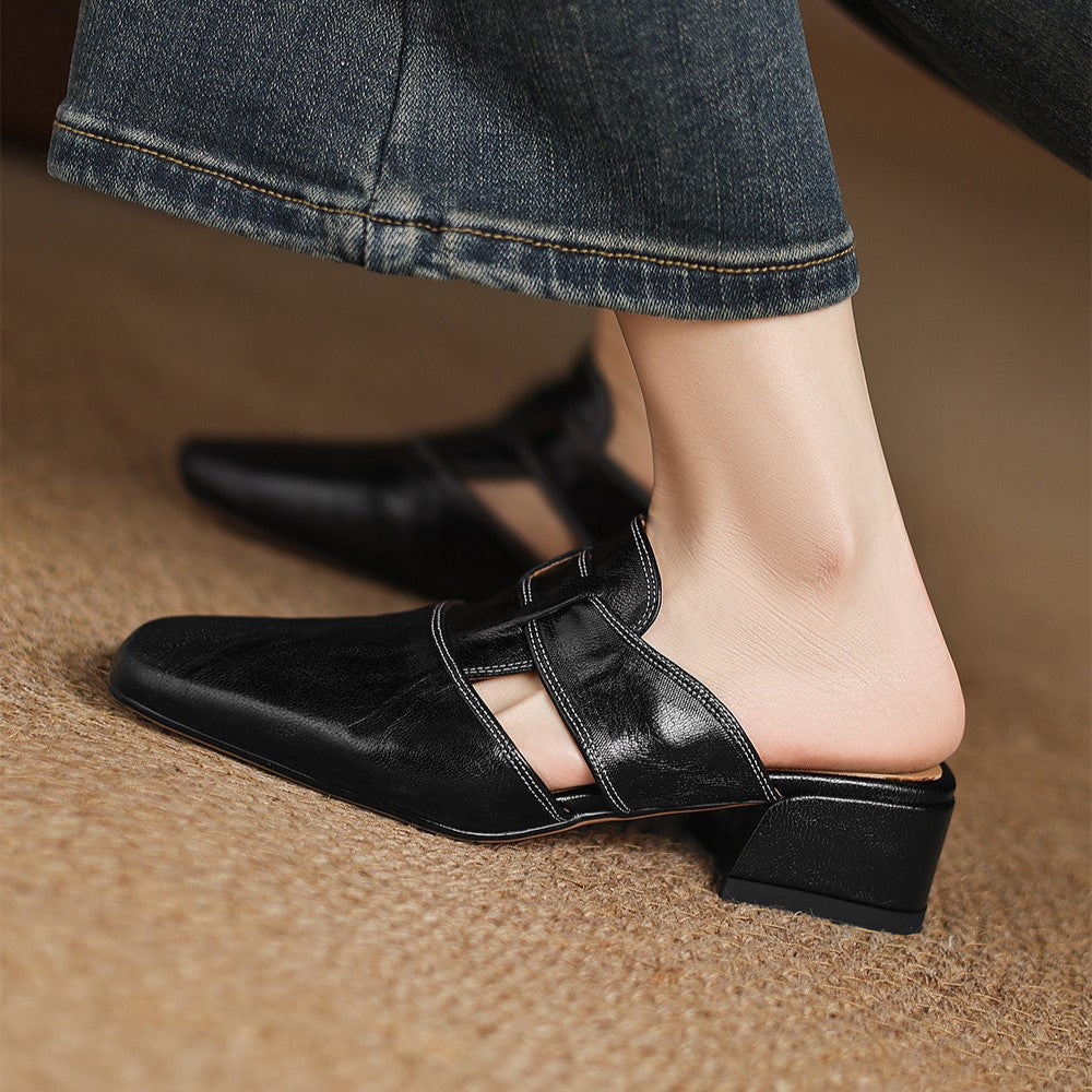Mules Lawson à bout carré en cuir