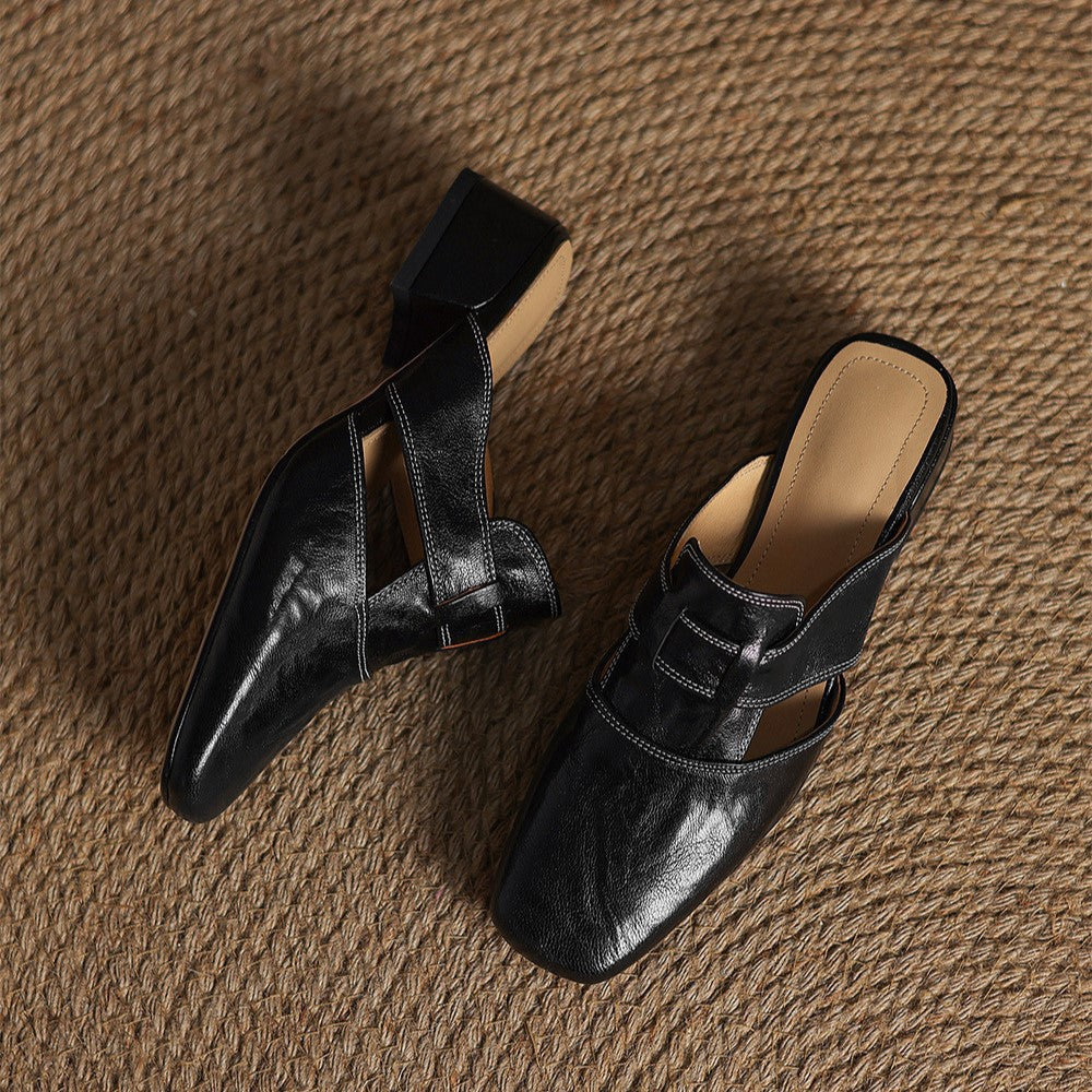 Mules Lawson à bout carré en cuir