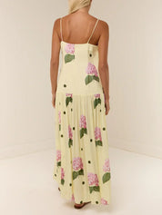 Robe mi-longue à imprimé floral à pois