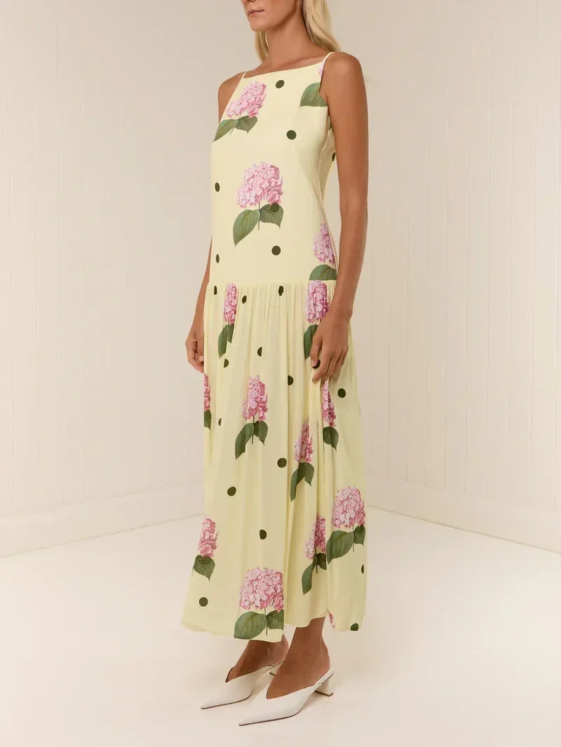 Robe mi-longue à imprimé floral à pois