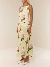 Robe mi-longue à imprimé floral à pois