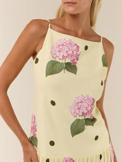 Robe mi-longue à imprimé floral à pois