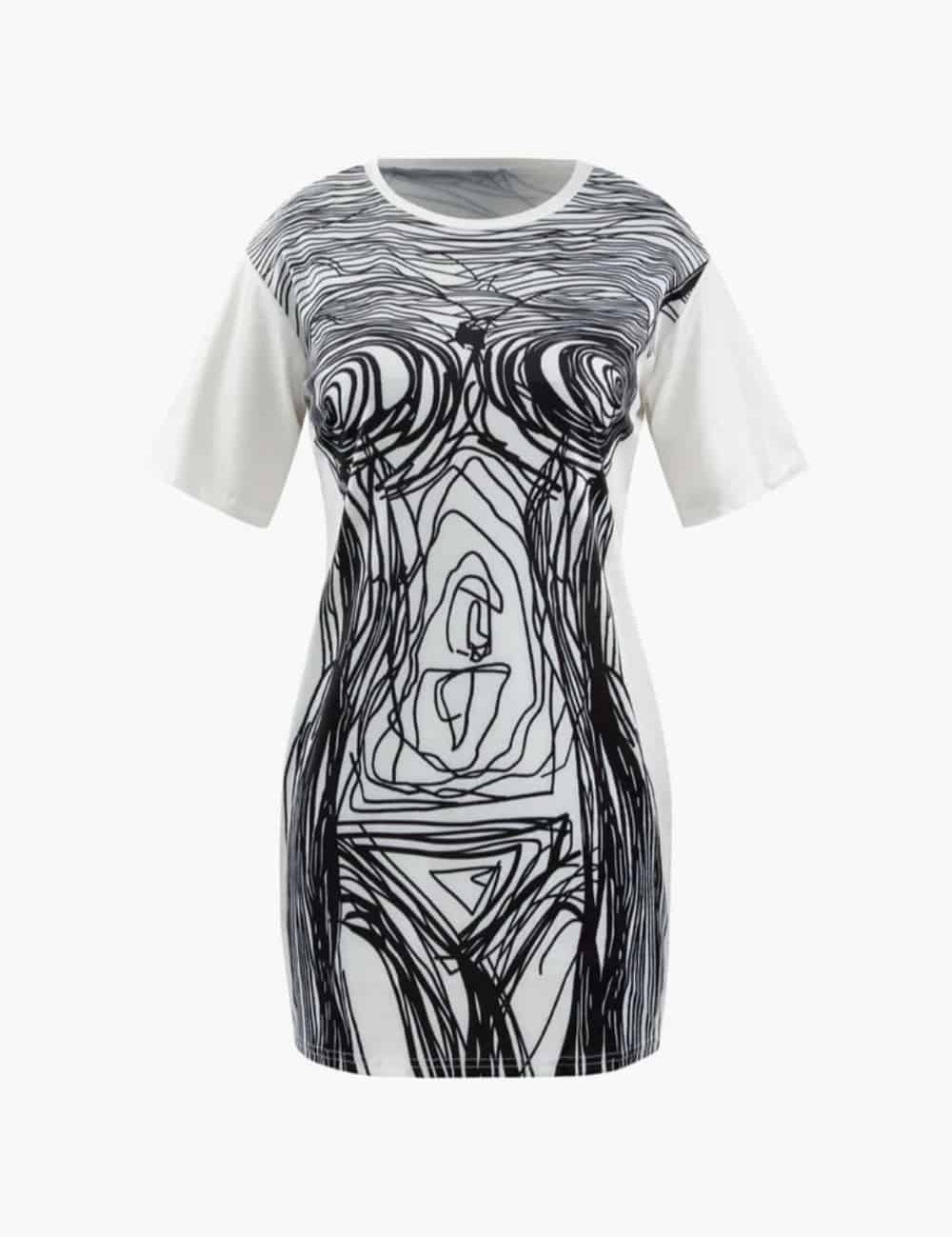 Robe courte à imprimé graphique manches courtes