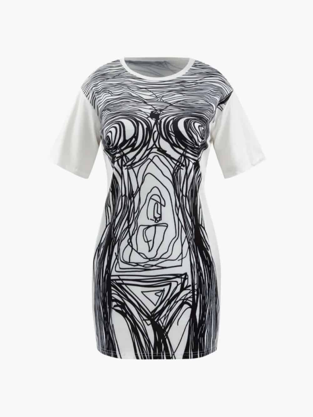Robe courte à imprimé graphique manches courtes