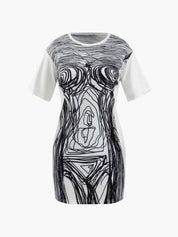 Robe courte à imprimé graphique manches courtes