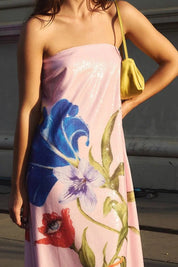 Robe longue Special épaules dénudées à imprimé floral trapèze