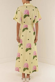 Robe longue Jasmine fleurie à pois en lin
