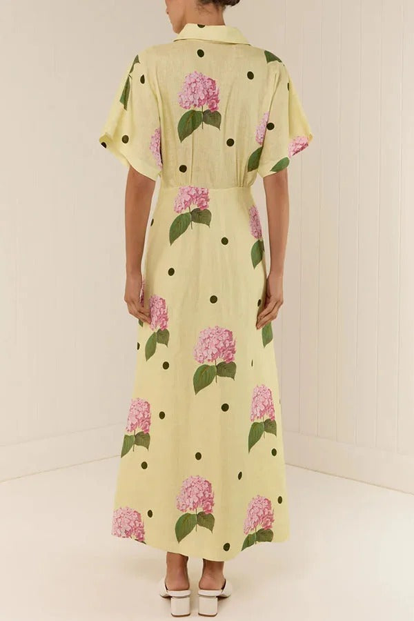 Robe longue Jasmine fleurie à pois en lin