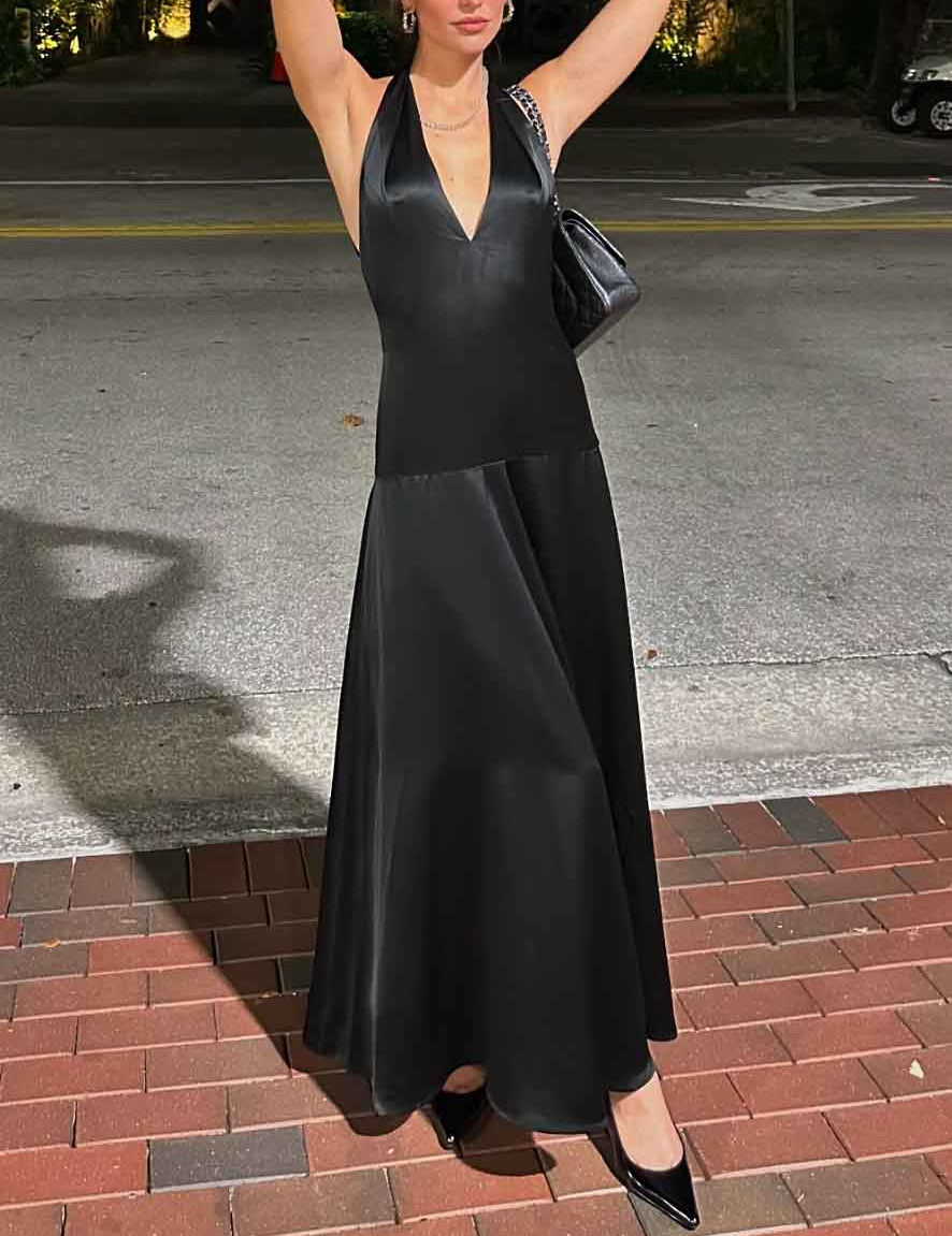 Robe longue élégante grand décolleté en V