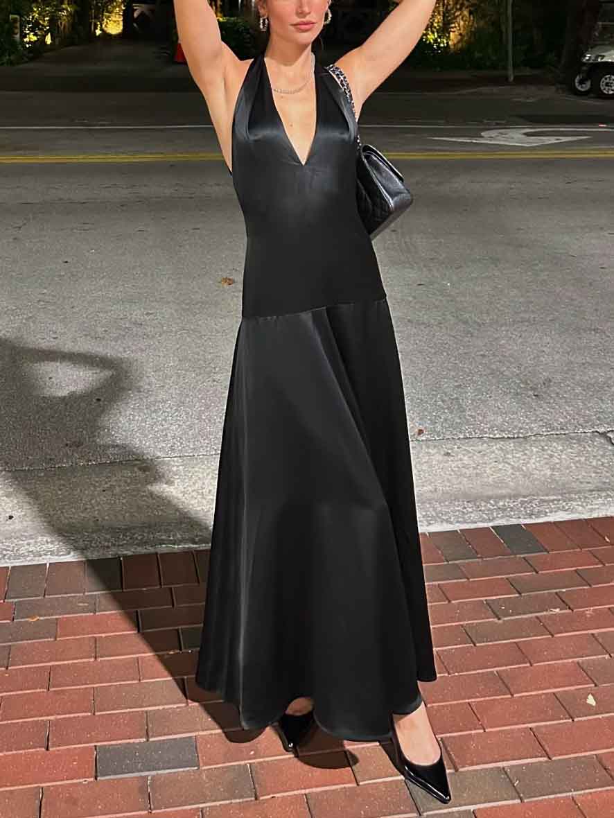 Robe longue élégante grand décolleté en V