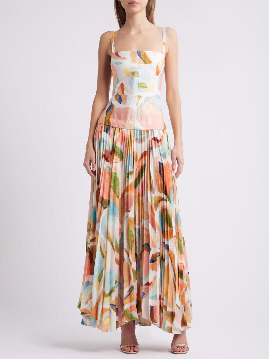 Robe longue unique abstraite plissée