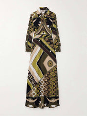 Robe longue rétro abstraite manches longues