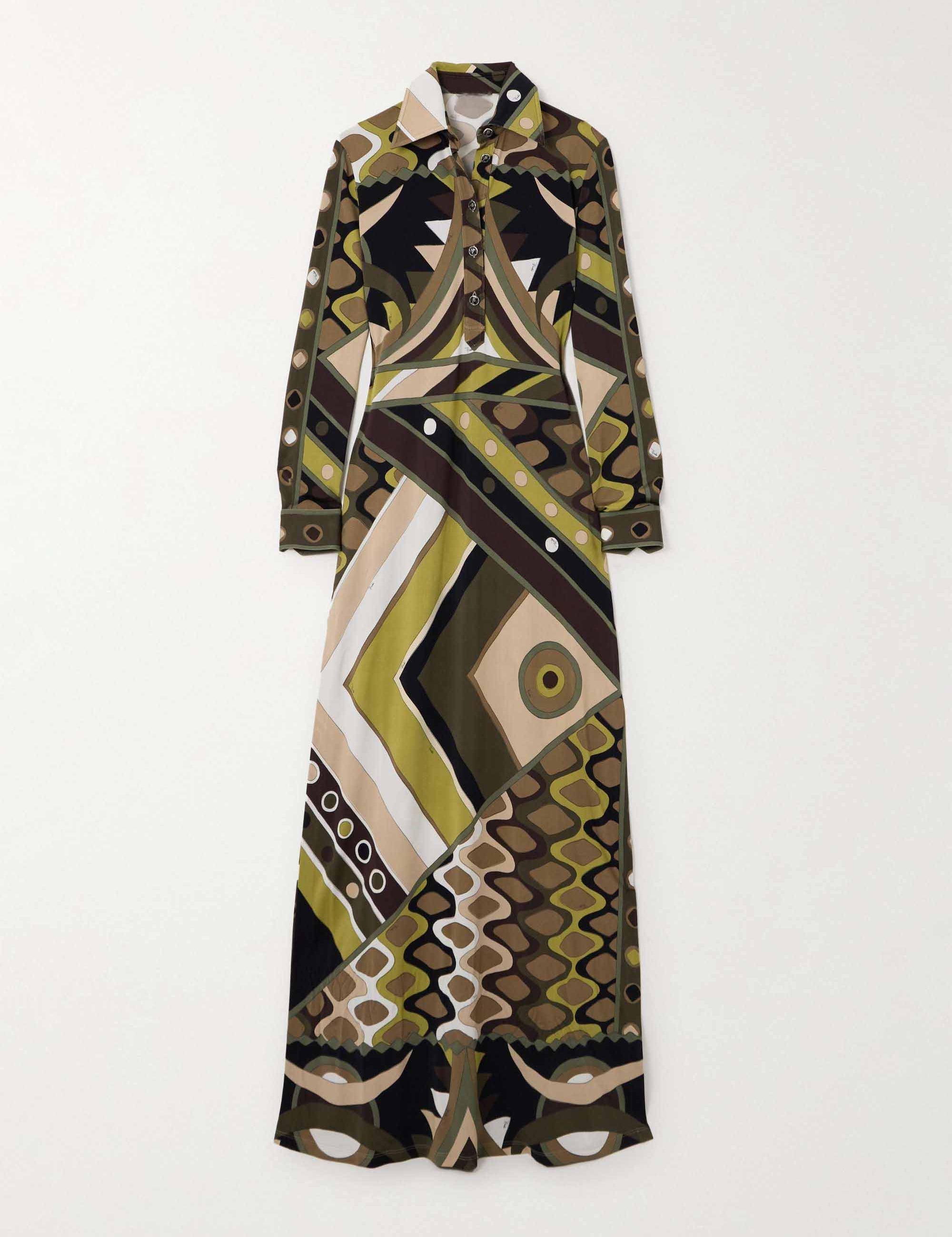 Robe longue rétro abstraite manches longues