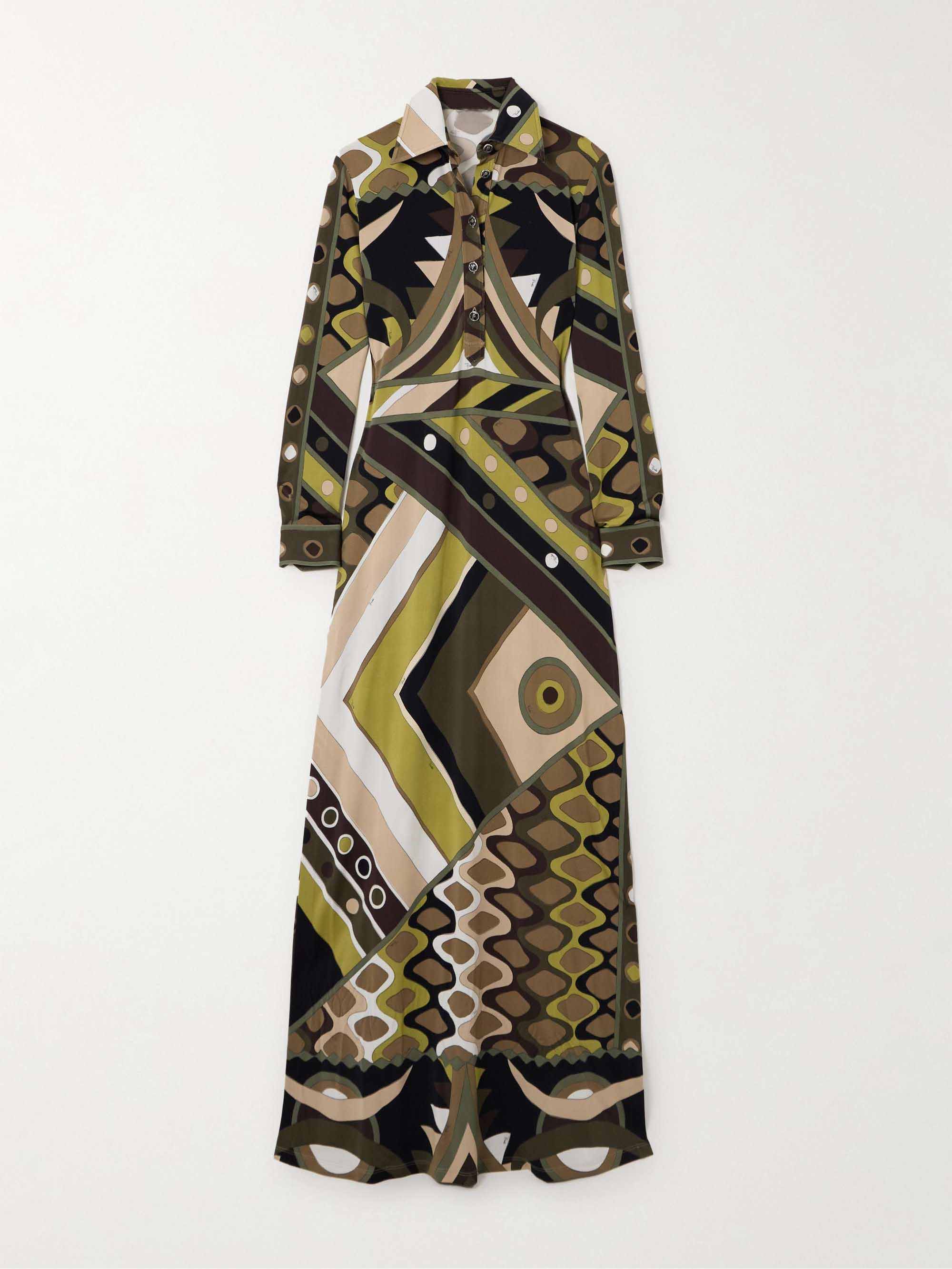 Robe longue rétro abstraite manches longues