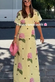 Robe longue Jasmine fleurie à pois en lin