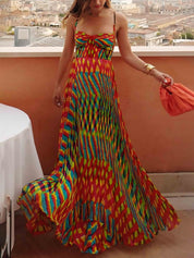 Robe longue élégante trapèze imprimé